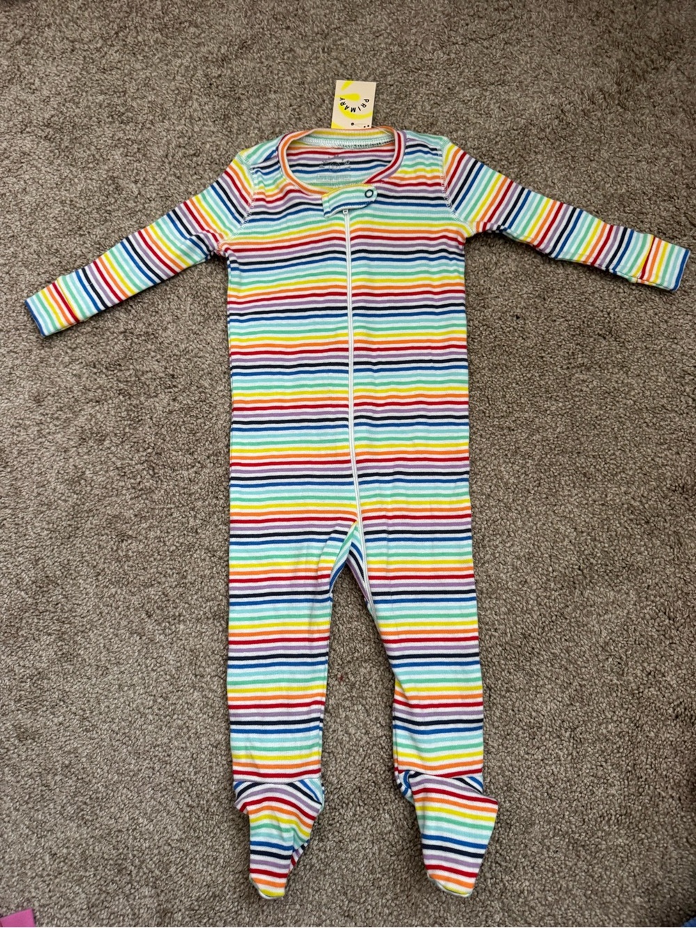 Primary Rainbow Stripe Footed Cotton Pajamas